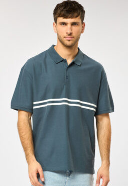 פולו פיקה בוקסי פסים - כחול ירקרק