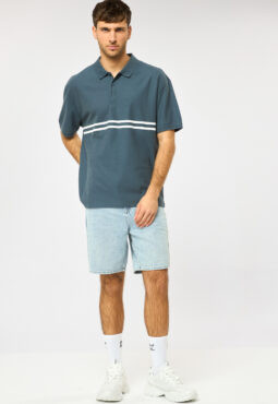 פולו פיקה בוקסי פסים - כחול ירקרק