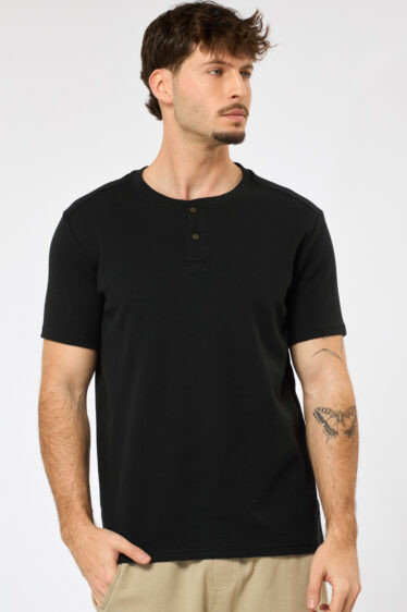 חולצת טי סבא Heavy waffle - שחור