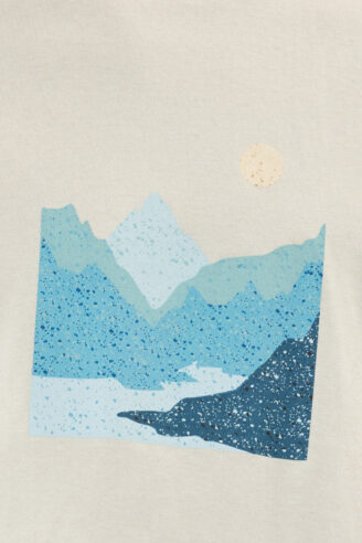 חולצת טי הדפס הרים איורי - אפור בהיר