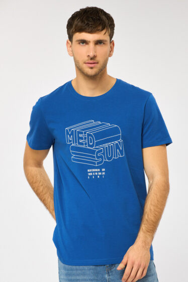 חולצת טי הדפס תלת מימד - כחול מטאלי