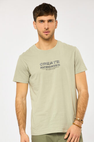 חולצת טי הדפס גומי מעוטר - אבן