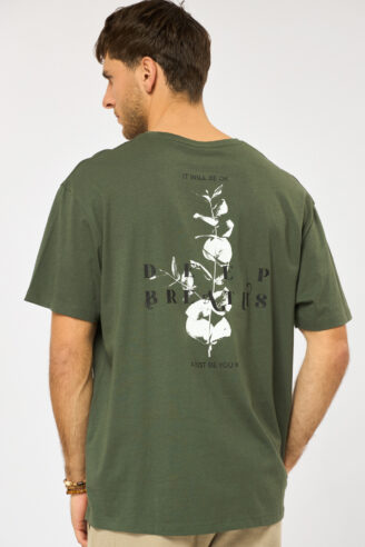 חולצת טי הדפס פרחוני - ירוק כהה חולצת טי הדפס פרחוני - ירוק כהה