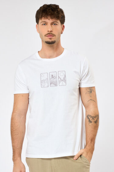 חולצת טי הדפס בסגנון יפני - לבן