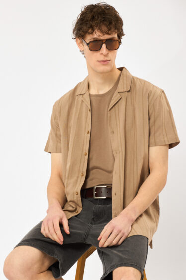 חולצה מכופתרת ג'קארד - חום