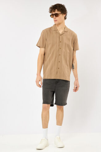 חולצה מכופתרת ג'קארד - חום