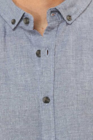 חולצה מכופתרת טקסטורה בשילוב פשתן - כחול בהיר