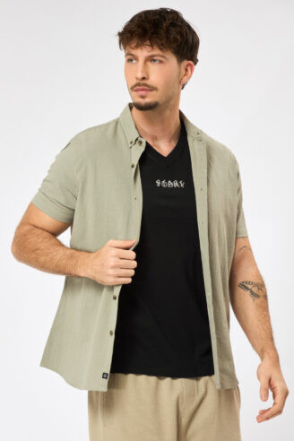 חולצה מכופתרת ג'קארד טבעי - זית אפרפר