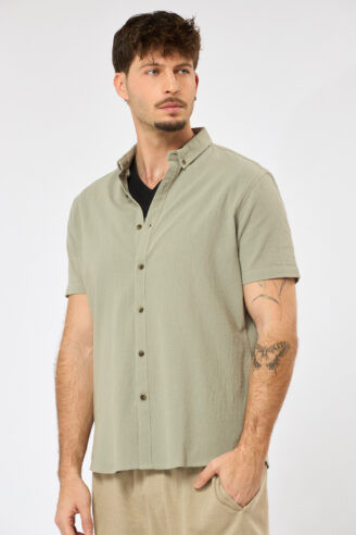 חולצה מכופתרת ג'קארד טבעי - זית אפרפר