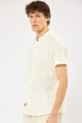 חולצה מכופתרת ג'קארד טבעי - לבן