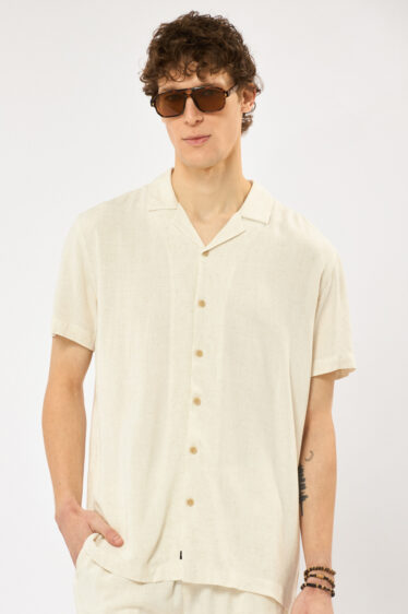 חולצה מכופתרת בשילוב פשתן בד נשפך - אופוויט