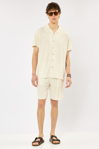 חולצה מכופתרת בשילוב פשתן בד נשפך - אופוויט