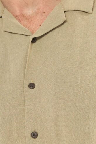 חולצה מכופתרת בשילוב פשתן בד נשפך - אופוויט - חום בהיר