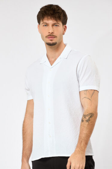 חולצה מכופתרת אפקט קמטים - לבן