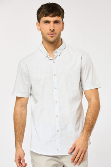 חולצה מכופתרת טקסטורת גריד - אפור בהיר