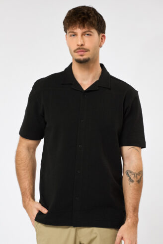 חולצה מכופתרת ג'רסי seersuck - שחור