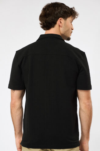 חולצה מכופתרת ג'רסי seersuck - שחור