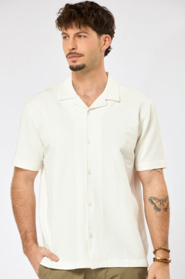 חולצה מכופתרת ג'רסי seersuck - לבן