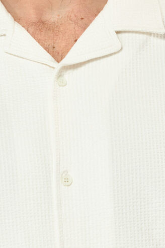 חולצה מכופתרת טקסטורת גריד - אפור בהיר