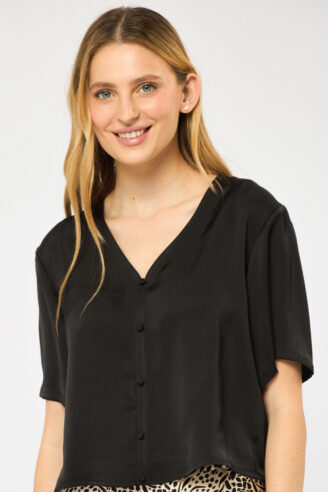 חולצת V מלאת ברק וסטייל - שחור