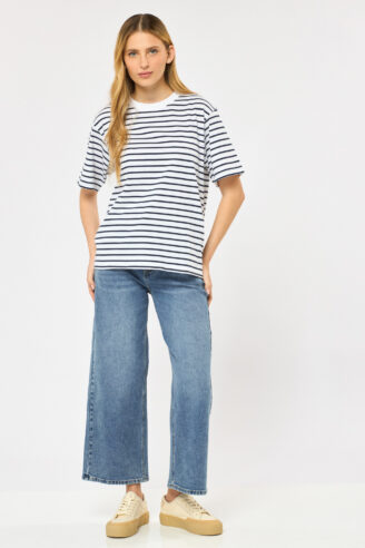 חולצת פסים אוברסייז - פסים כחול לבן