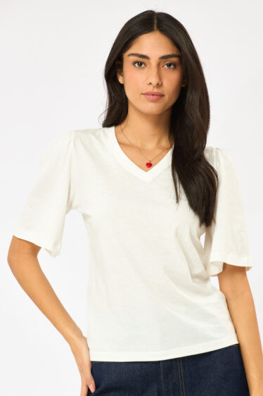 חולצת V חלקה עם שרוולים מעוצבים - אופוויט