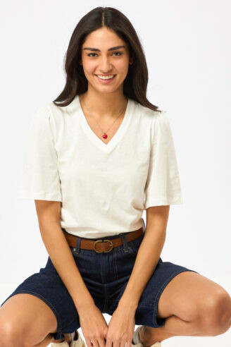 חולצת V חלקה עם שרוולים מעוצבים - אופוויט