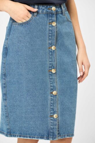 חצאית ג'ינס כפתורים קדמיים - כחול