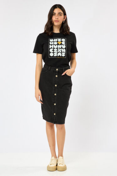 חצאית ג'ינס כפתורים קדמיים - שחור