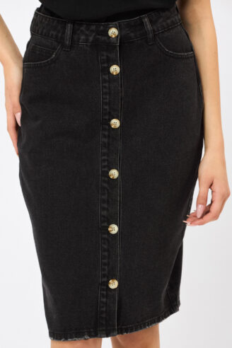 חצאית ג'ינס כפתורים קדמיים - שחור