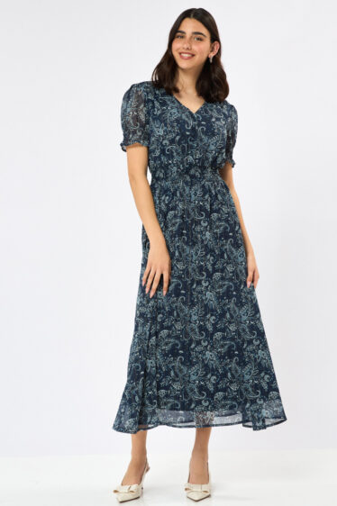 שמלת שיפון דפוס פרחים