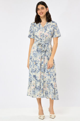 שמלה מכופתרת עם חגורת קשירה