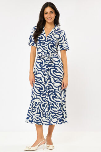 שמלה מכופתרת עם חגורת קשירה