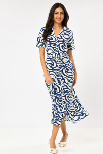 שמלה מכופתרת עם חגורת קשירה