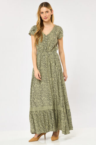 שמלת מקסי מכופתרת בהדפס קווי