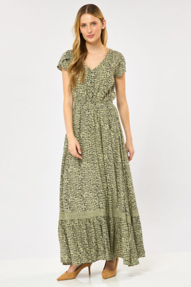 שמלת מקסי מכופתרת בהדפס קווי