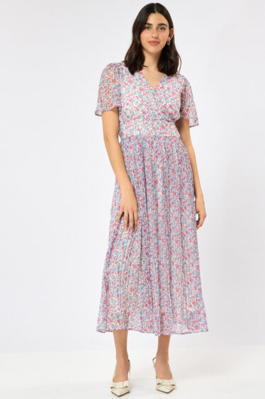 שמלת שיפון פרחונית בשילוב חוטי לורקס