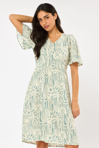 שמלה מודפסת עם צווארון V