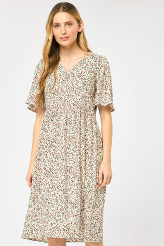 שמלה מודפסת עם צווארון V