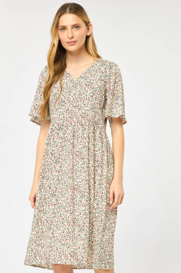 שמלה מודפסת עם צווארון V