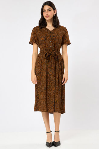 שמלה מכופתרת בהדפס חברבורות