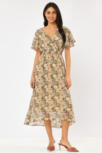 שמלה מודפסת בגזרת מעטפת