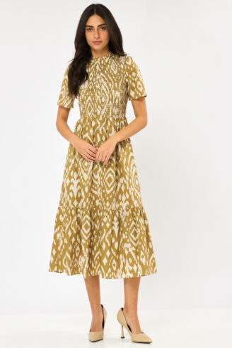 שמלה מודפסת עם כפתורים קדמיים