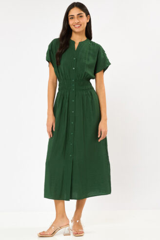 שמלה ארוכה עם צווארון סיני - ירוק