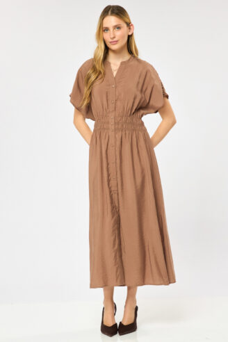 שמלה ארוכה עם צווארון סיני - חום