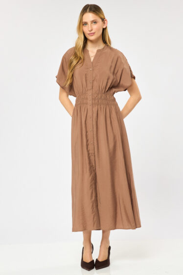 שמלה ארוכה עם צווארון סיני - חום