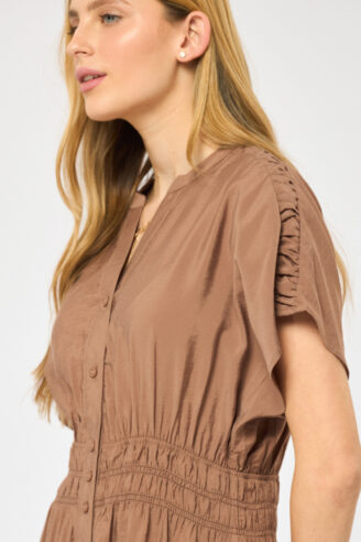 שמלה ארוכה עם צווארון סיני - חום