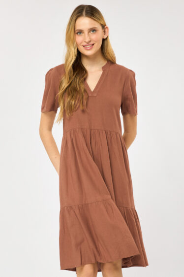 שמלה קייצית בהרכב פשתן - חום