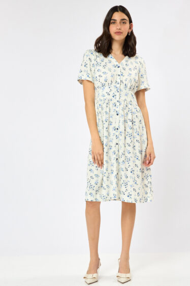 שמלה פרחונית בהרכב פשתן