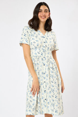 שמלה פרחונית בהרכב פשתן